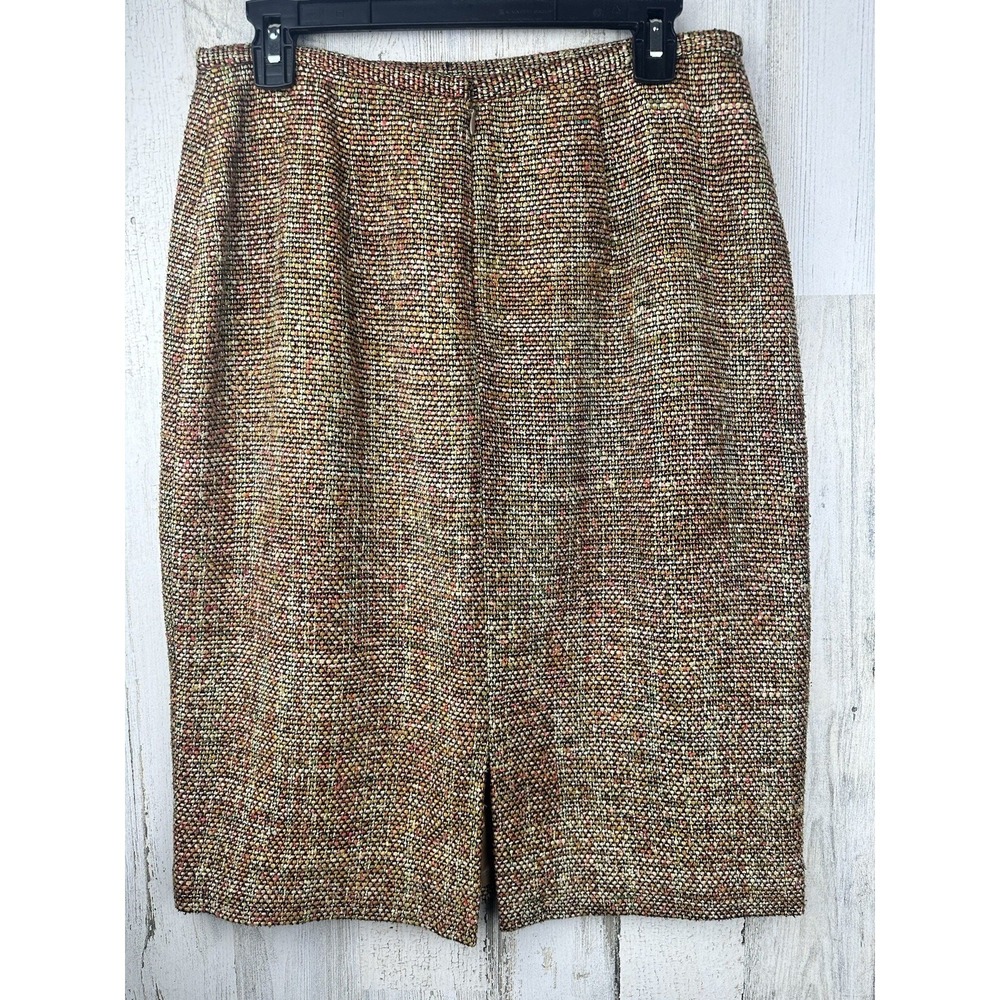 Vintage TALBOTS Earth Tone Silk Blend Tweed Pencil Lined Skirt w/ Slit Size 10 - Picture 9 of 12